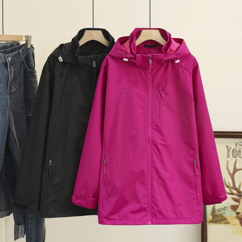 マウンテンパーカー レディース 大きいサイズ ゆったり ミドル丈 アウター 無地 赤 黒 2XL 3XL 4XL 5XL 体型カバー カジュアル スタイル