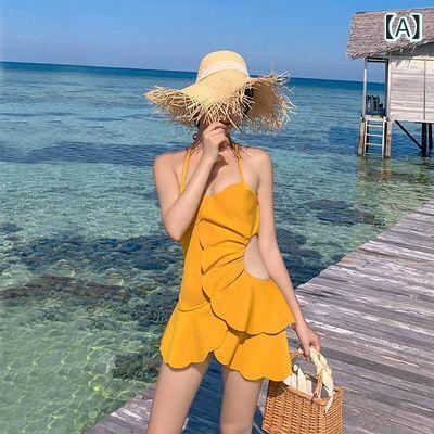 水着 レディース ワンピース 小香風 イエロー セクシー スタイル 温泉 リゾート スイムウェア M L XL 黄色