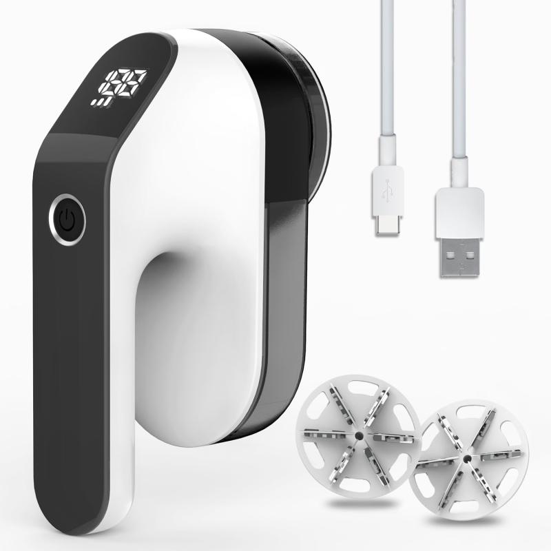 QCLTY 毛玉取り電動 USB充電式毛玉取り LEDディスプレイ付き毛玉クリーナー バッテリー残量表示 スピード 3段階調節強力6枚刃毛玉取り機 大容量バッテリー内蔵 ちやすい様々な衣類靴下衣類