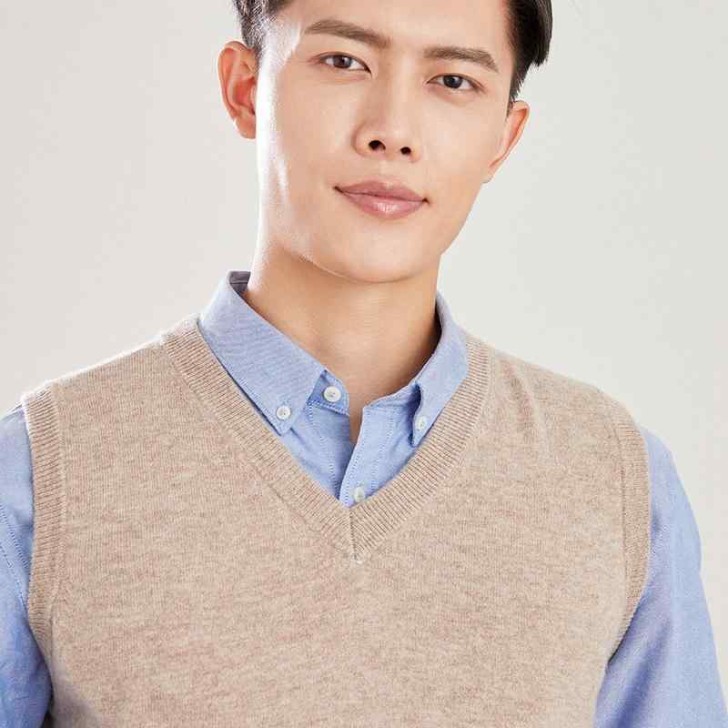 ニット ベスト 男性用 Vネック プルオーバー ウール セーター ゆったり 無地 伸縮性 重ね着 カジュアル 普段使い 部屋着 秋冬 ブラック 紺色 ホワイト ベージュ グレー