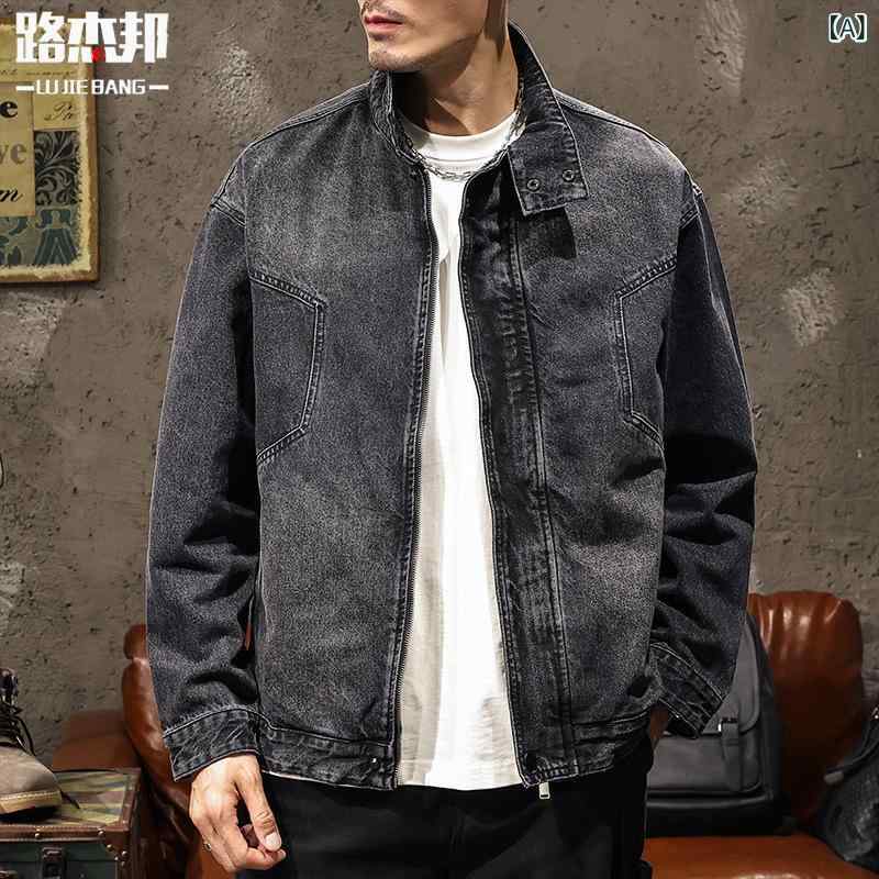 ジャケット 男性用 Gジャン デニム ブルゾン ライダース バイカー ワーク ブラック 耐摩耗 長袖 ルーズ ゆったり 2