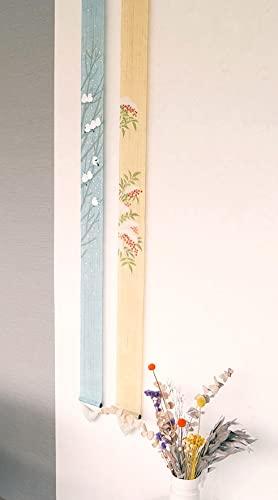 タペストリー『シマエナガ』 おしゃれ モダン 麻 麻織布 細タペストリー 壁掛け