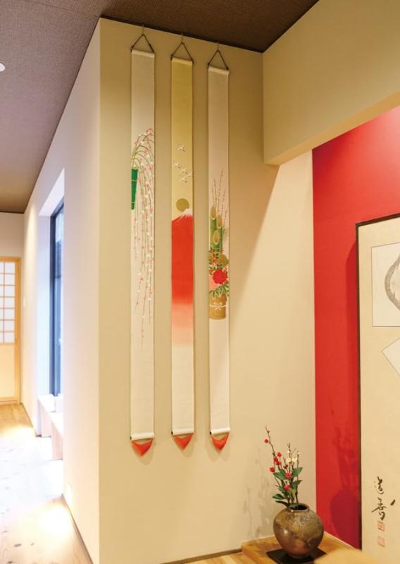 京都洛柿庵 のれん Ts-810 細タペ「門松」麻 100% タペストリー 細タペストリー 掛け軸 インテリア 和モダン 和風