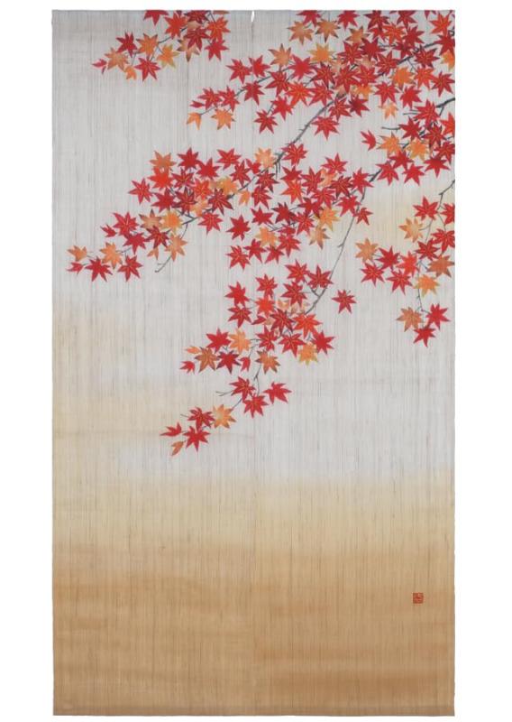 京都洛柿庵 のれん N-264 手書きのれん 「紅葉の宴」 (秋) 日本製 麻 100% タペストリー 掛け軸 インテ..