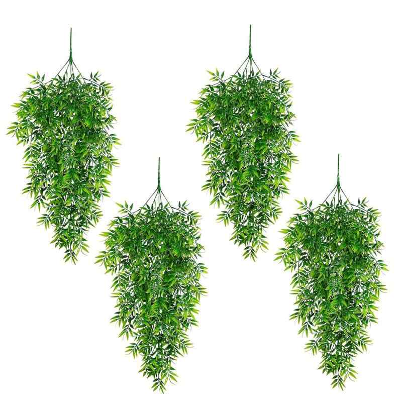 siawadeky 人工 竹の枝 4本セット 飾り笹 フェイクグリーン 本物そっくり 人工葉っぱ 吊り下げ グリーンガーランド 人工観葉植物 インテリア飾り 壁掛け 笹の葉 ベランダ ガーデン 七夕 夏祭り