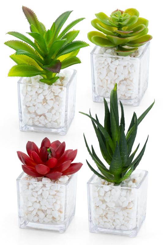 October1st フェイクグリーン 観葉植物 人工 4点セット 人工多肉植物 卓上用 光触媒加工 造花 インテリア 小物 ミニ indoor plants 人工植物 fake plant おしゃれ 緑 水やり不要 贈り物 ギフト 母の日