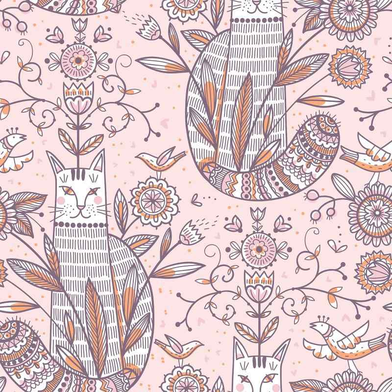 VEELIKE 壁紙シール リメイク用 剥がせる壁紙 パステルピンク 可愛い猫の柄 ウォールステッカー 防水 カッティングシート レトロ キッチンシート 補修 押入れ ふすま紙 シールタイプ おしゃ