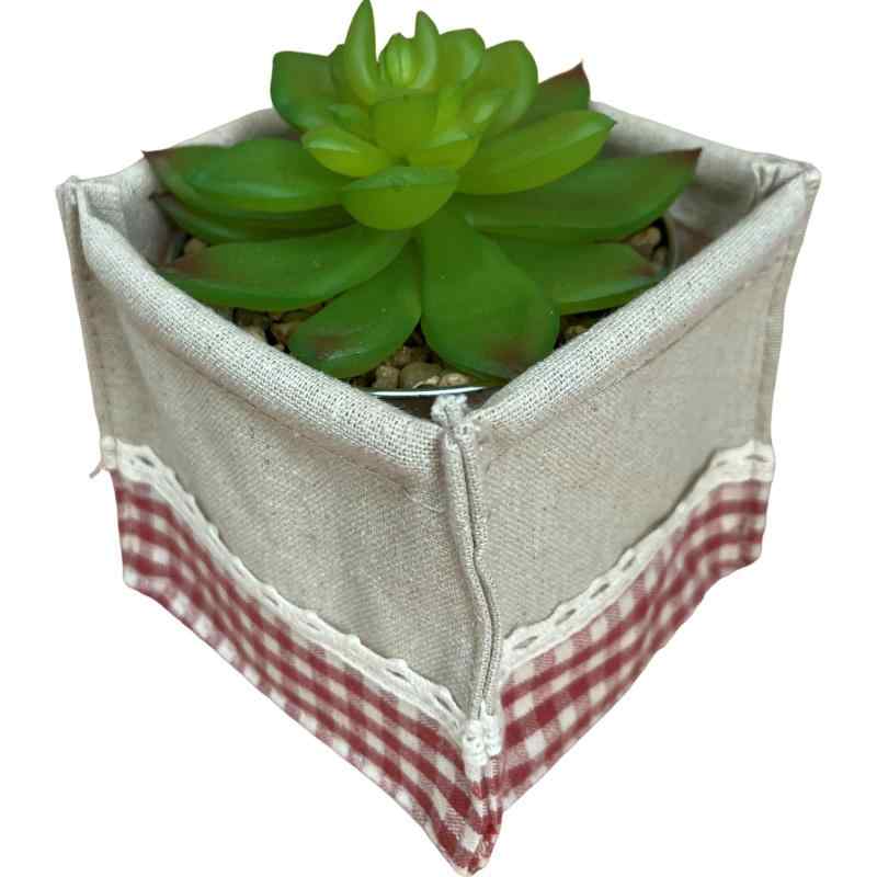 キューフラ(Q-FLA) 観葉植物 フェイク グリーン エケベリア ポット カバー セット ギンガムチェック RED 卓上 コンパクト 造花 人工観葉植物 水やり不要 室内 インテリア 熱帯