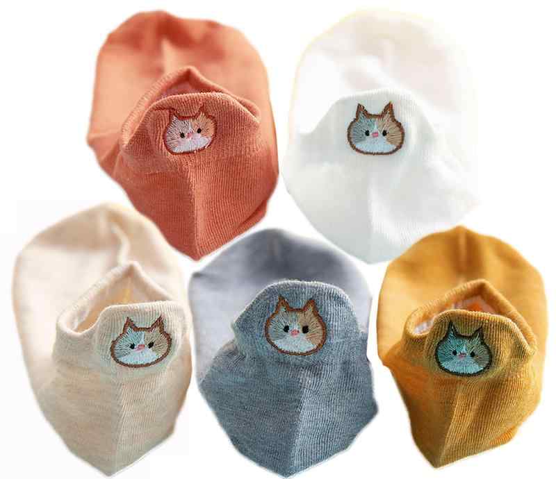 [Miracroute] 猫 デザイン 靴下 5色セット レディース 22-24cm ねこ ネコ キャット くるぶし クルー ソックス 5足セット かわいい