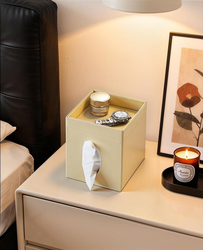 ティッシュボックス Luxspire ティッシュケース 磁気開閉 頂部トレー付き PUレザー 取替簡単 収納付き ..