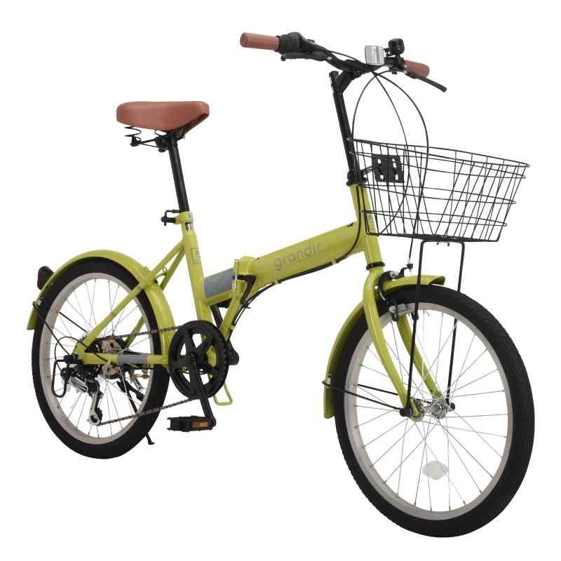 グランディール(Grandir) ノーパンク 折りたたみ自転車 GR-206N 20インチ シマノ6段変速 前カゴ 泥除け付き ブラック・ホワイト・グリーン