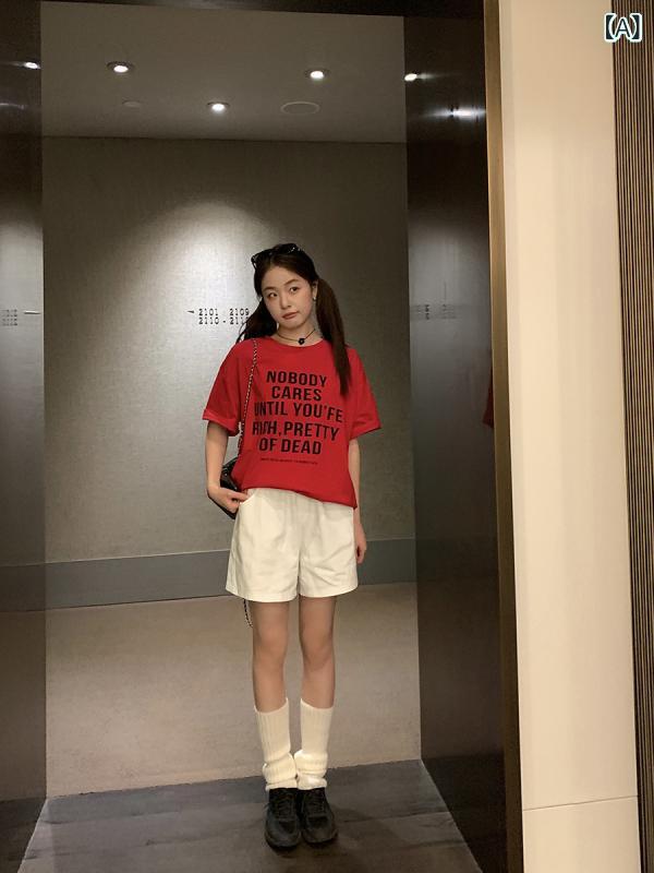 ショートパンツ レディース 韓国風 高腰 コットン 阔腿パンツ スポーツ カジュアル 薄手 ブラック ホワイト イエロー レッド グリーン パープル shadowtail-10974511 シャドーテール サンプル画像2
