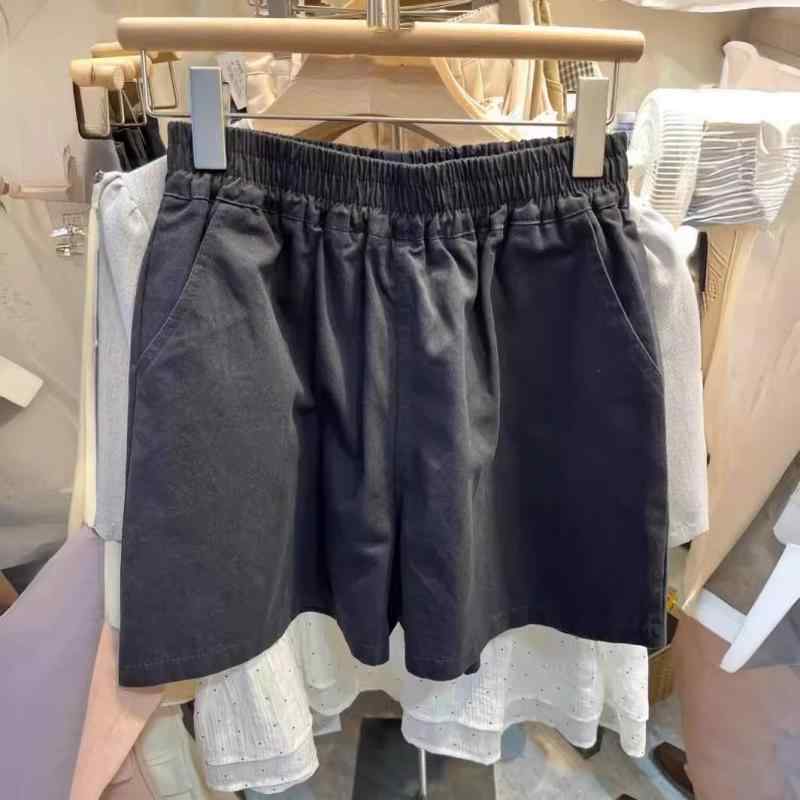 ショートパンツ レディース 春夏 綿混紡 ワイドレッグ ゴムウエスト 短パン ゆったり カジュアル 薄手 黒 白 ベージュ 通勤 普段使い