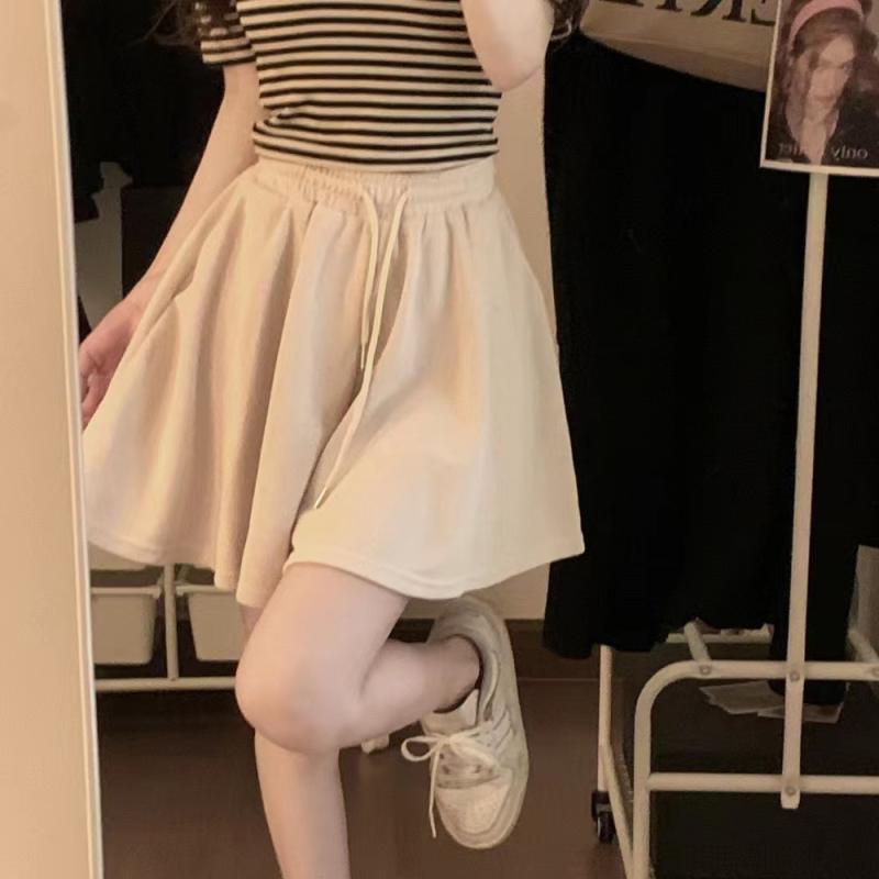 スカート レディース 大きいサイズ スポーツ 春夏 キュロットパンツ 伸縮性 ウエストゴム ゆったり 短パン ワイドレッグ カジュアル 深灰色 杏色 ブラック