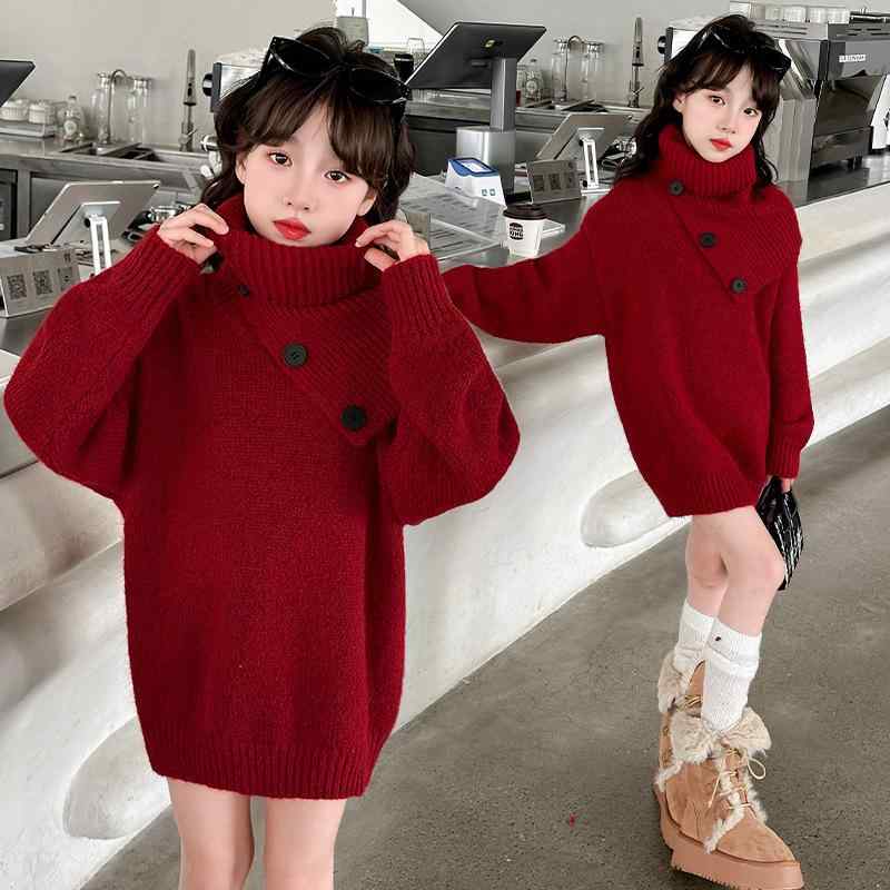 ニットワンピース キッズ 女の子 子供服 セーター 秋冬 高学年向け 厚手 ニットトップス 長袖 ハイネック 120cm 130cm 140cm 150cm 160cm 170cm 普段着 遊び着