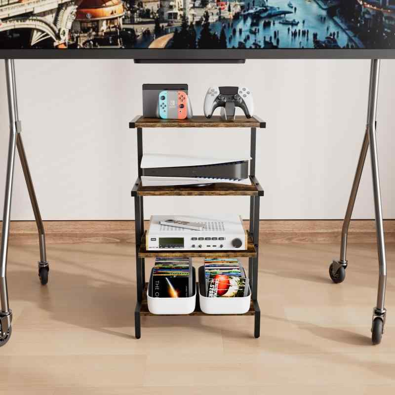 Aquzee 4段ゲーム収納ラック、高さ78cm x 奥行き27.94cm x 幅44.70cm オーディオラック