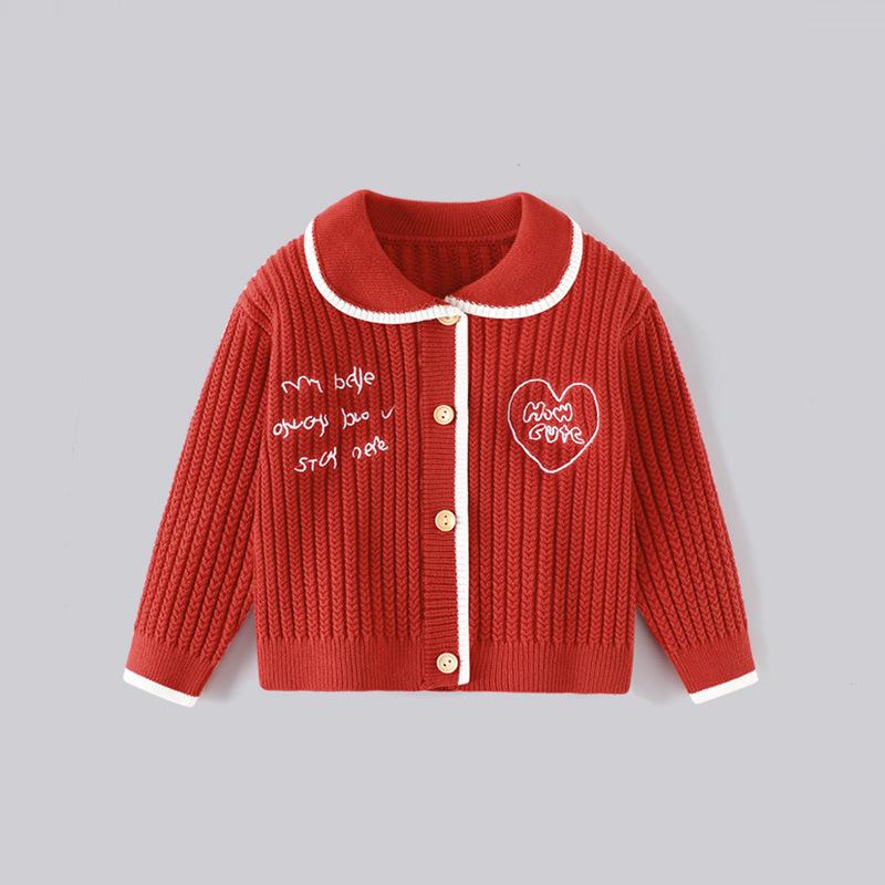 ニット キッズ 子供服 カーディガン 男の子 女の子 韓国風 刺繍 襟付き 秋冬 厚手 ...