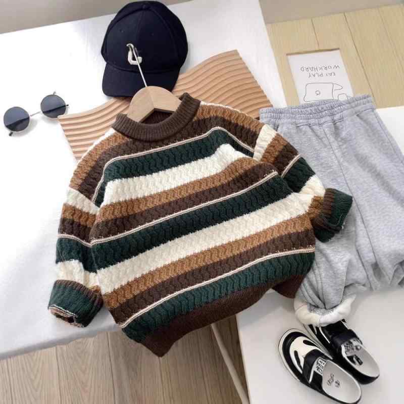 ニット キッズ 男の子 子供服 秋冬 厚手 暖かい 韓国風 ストライプ セーター カットソー トップス 普段着