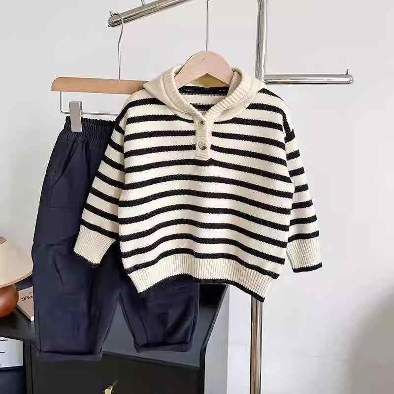 子供服 ニット/セーター 秋冬 ボーイズ ストライプ柄 フード付き アウター 幼児 3歳 4歳 5歳 6歳 7歳 8歳 スポーツ 普段使い 伸縮性