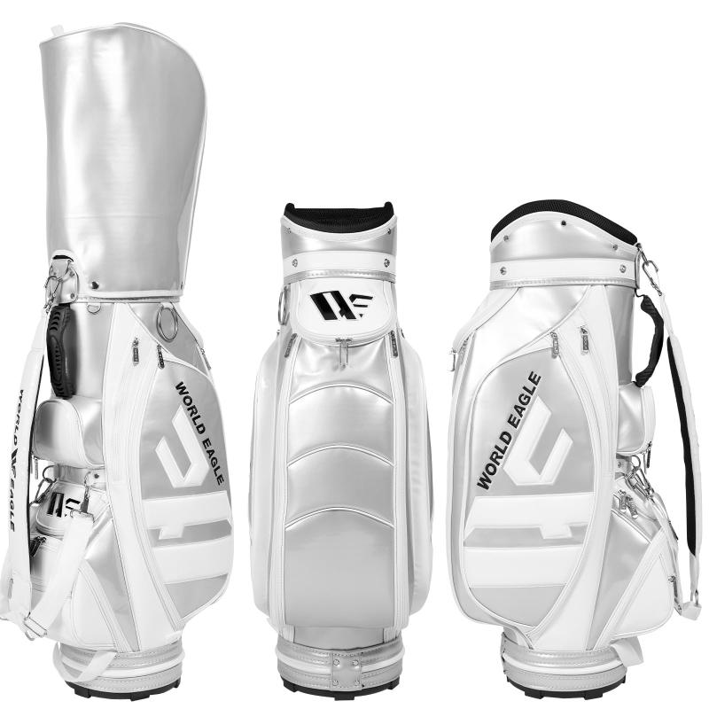 CBR5 キャディバッグ カートタイプ WORLD EAGLE 【口径9.5型/6仕切り/3フルレングス/ジッパー付きポケット10箇所/3.42kg】 キャディーバッグ ゴルフバッグ メンズ側面に大型の立体ロゴ刺繍を使用した大胆なデザイン全てをエナメルで仕上げた高級感漂うオシャレな仕上げ大小あわせて10種類のポケットがあり、収納力がバツグン扱いやすい口径9.5型。上部6仕切りの全長3仕切りタイプ小物が掛けられるD管や、タオルなどが掛けられるアンブレラリング付き