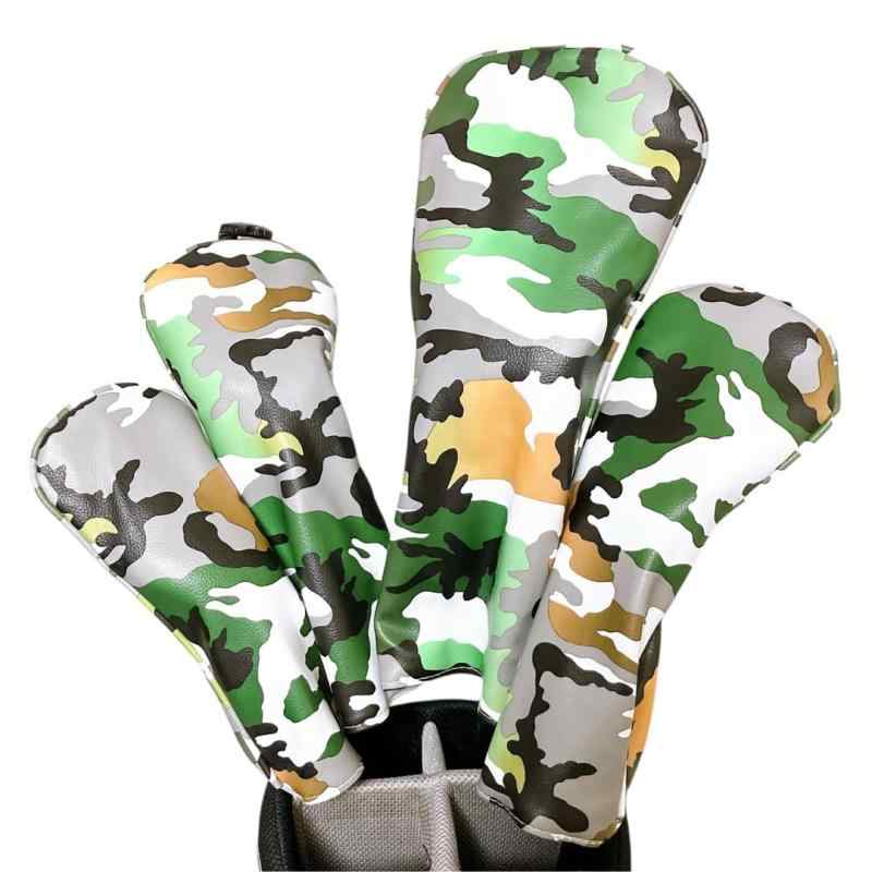 BRA-VORA ゴルフクラブ ヘッドカバー 4点セット 迷彩柄 ドライバー フェアウェイウッド ユーティリティー用 防水仕様 PUレザー 番手タ..