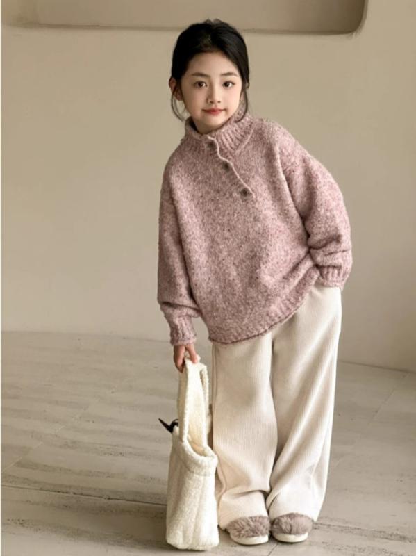 ニット・セーター キッズ 女の子 子供服 ウール混紡 トップス 春秋 高めネック プ...