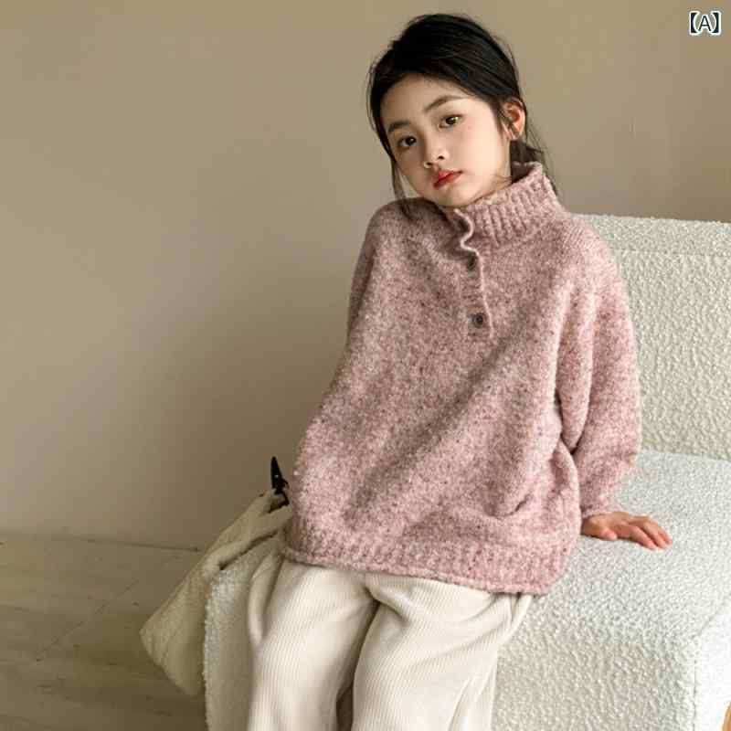 ニット・セーター キッズ 女の子 子供服 ウール混紡 トップス 春秋 高めネック プ...