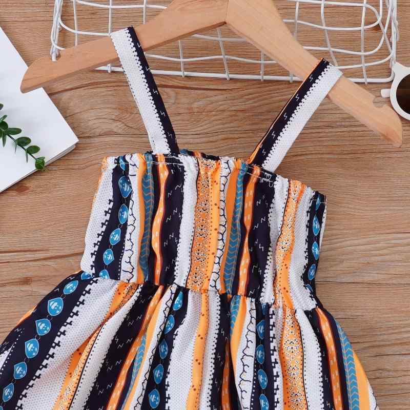 ワンピース 女の子 子供服 ボヘミアン ビーチワンピース リゾートスタイル ノースリーブ 膝丈 ポリエステル ストライプ柄 ドット柄 かわいい 公園 普段使い