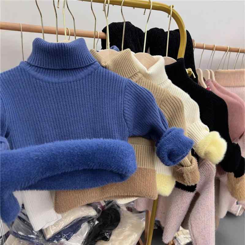 Cardigans - ニット 子供服 冬用ニット トップス 高ネック 男の子 女の子 裏起毛 暖かい 無地 普段着 かわいい おしゃれ アイボリー ブラック カーキ ブルー