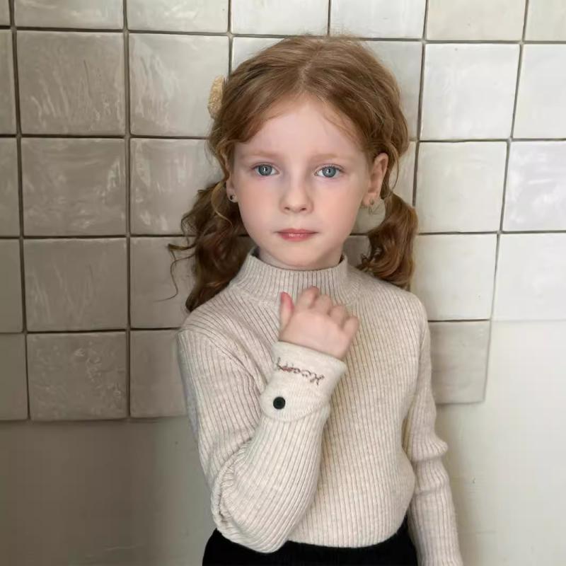 Cardigans - 子供服 ニット セーター 男の子 女の子 インナー トップス 長袖 無地 普段着 かわいい 伸縮性 通園 通学 ピンク系 コーヒー色 杏色 アイボリー