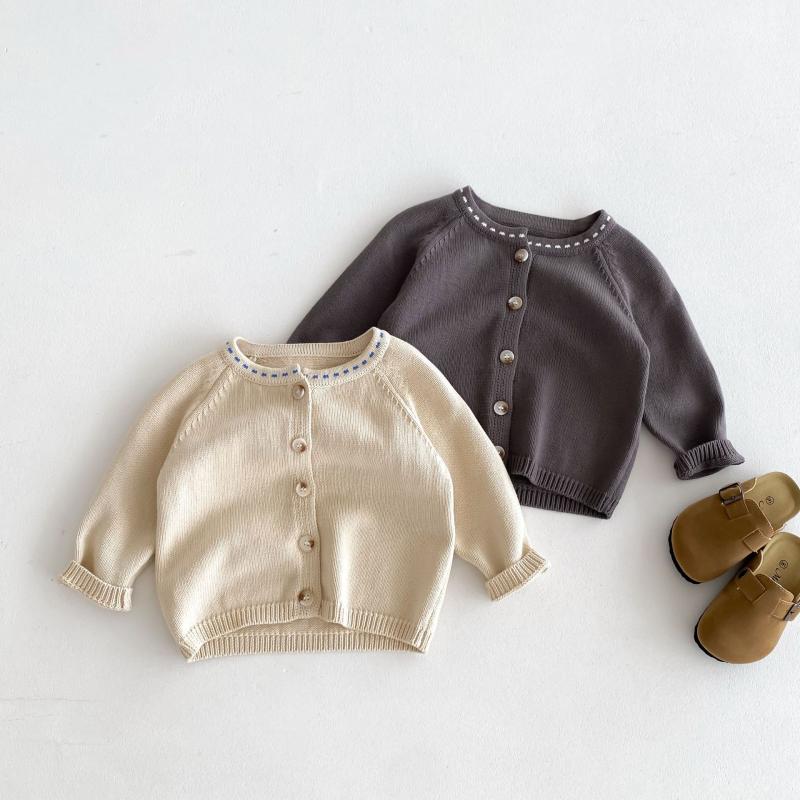 ニット カーディガン 女の子 子供服 北欧風 無地 韓国風 コットン 長袖 アウター ...