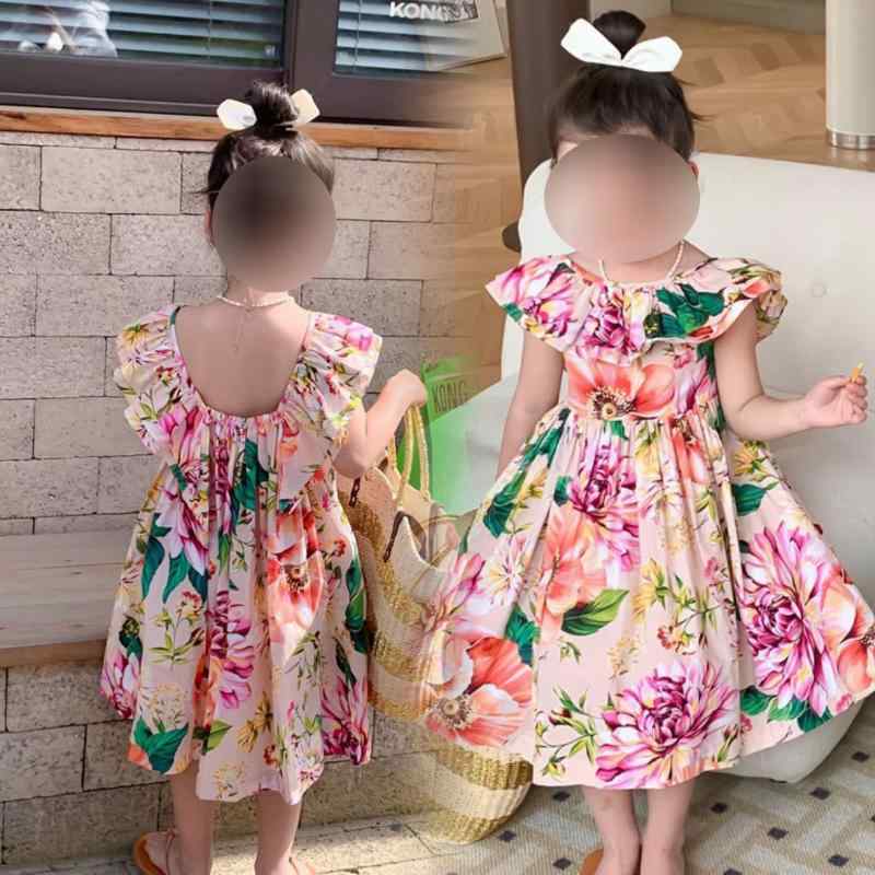 Girls' One-Piece Dress, Floral Print, Resort Style, A-Line, Cotton, Cute, Spring/Summer, Ages 3, 4, 5, 6, 7, 8