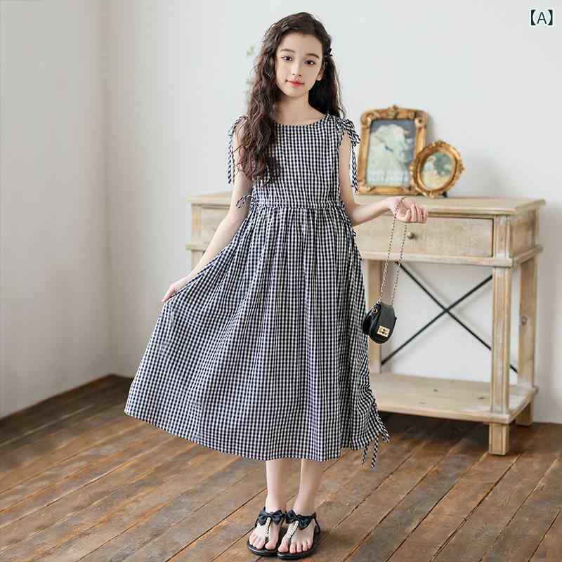 ワンピース キッズ 女の子 子供服 夏 チェック柄 Aライン ウエスト切り替え 120cm 130cm 140cm 150cm 160cm 165cm 2