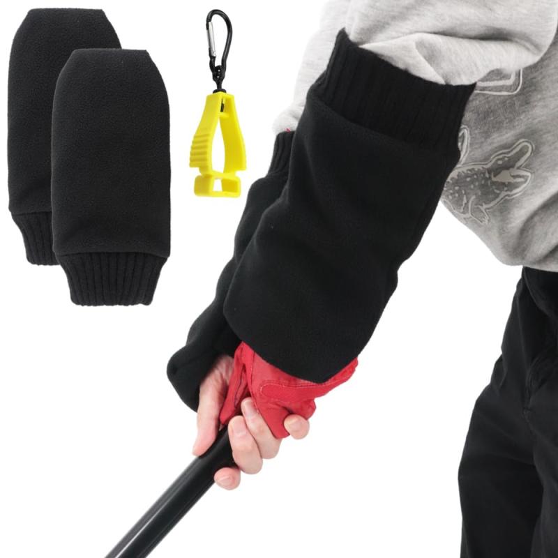 [hanally plus] ゴルフ用ハンドウォーマー 左右セット グローブホルダー付き 男女兼用 防寒対策 フリース生地 穴開きミトン 着脱不要