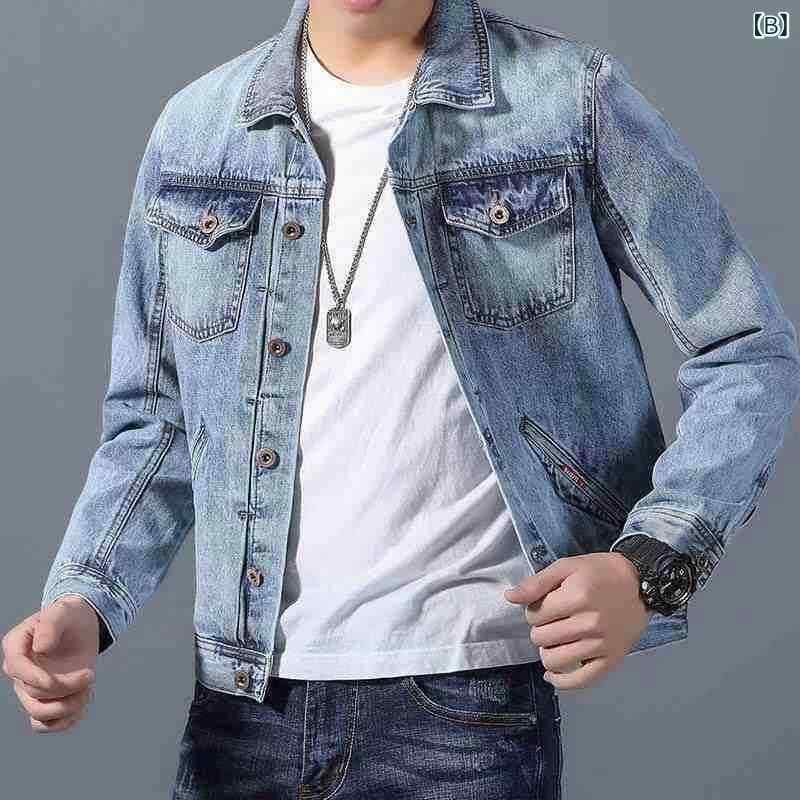 デニムジャケット メンズ Gジャン 男性用 ブルゾン ゆったり 2024 春秋 カジュアル トップス 長袖 アウター 襟付き 耐摩耗 韓国風 深青色 薄青色