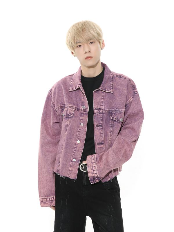 ジャケット 男性用 ダメージ加工 デニム 韓国版 黄流色 石発緑 紫色 春物 コットン 青年 長袖