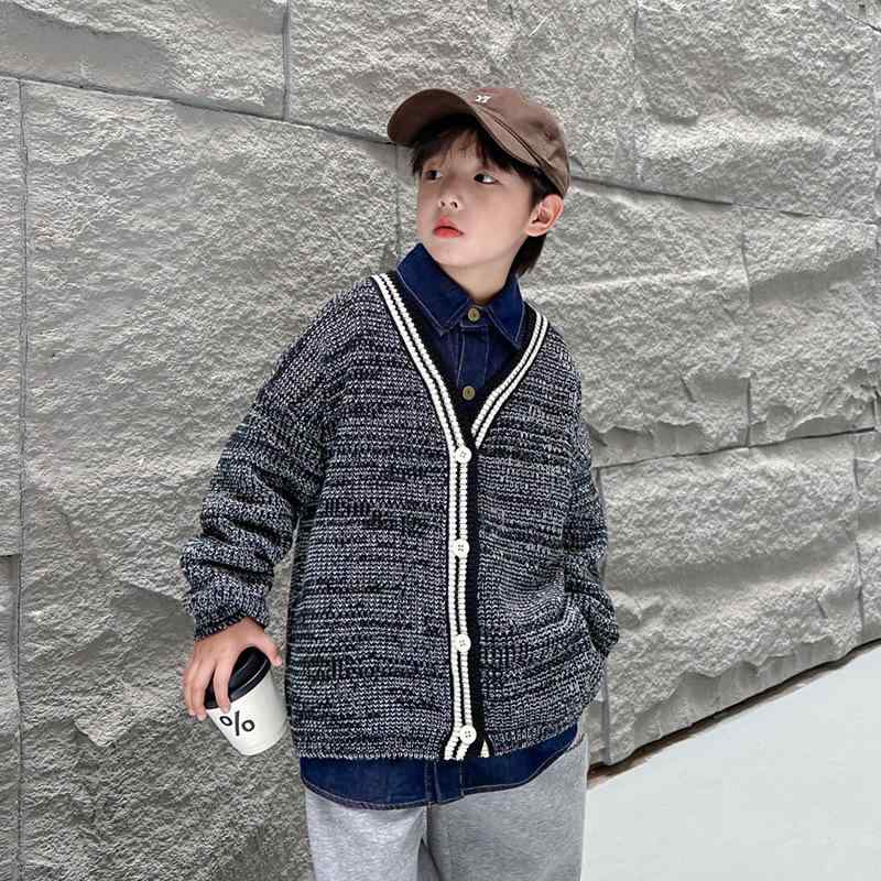 子供服 ニット カーディガン 男の子 長袖 Vネック アウター 秋冬 春秋 無地 中学生 小学生 カジュアル 普段着
