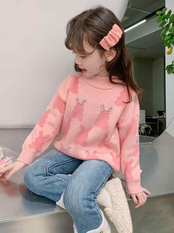ニットウェア ガールズ 子供服 秋冬 厚手 ウサギ柄 暖かい 韓国風 かわいい プルオ...