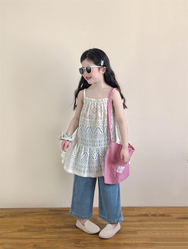 ワンピース キッズ 女の子 吊りスカート デニムスカート セットアップ リゾート風 接触冷感 ノースリーブ Aライン 涼しい かわいい おしゃれ 韓国子供服