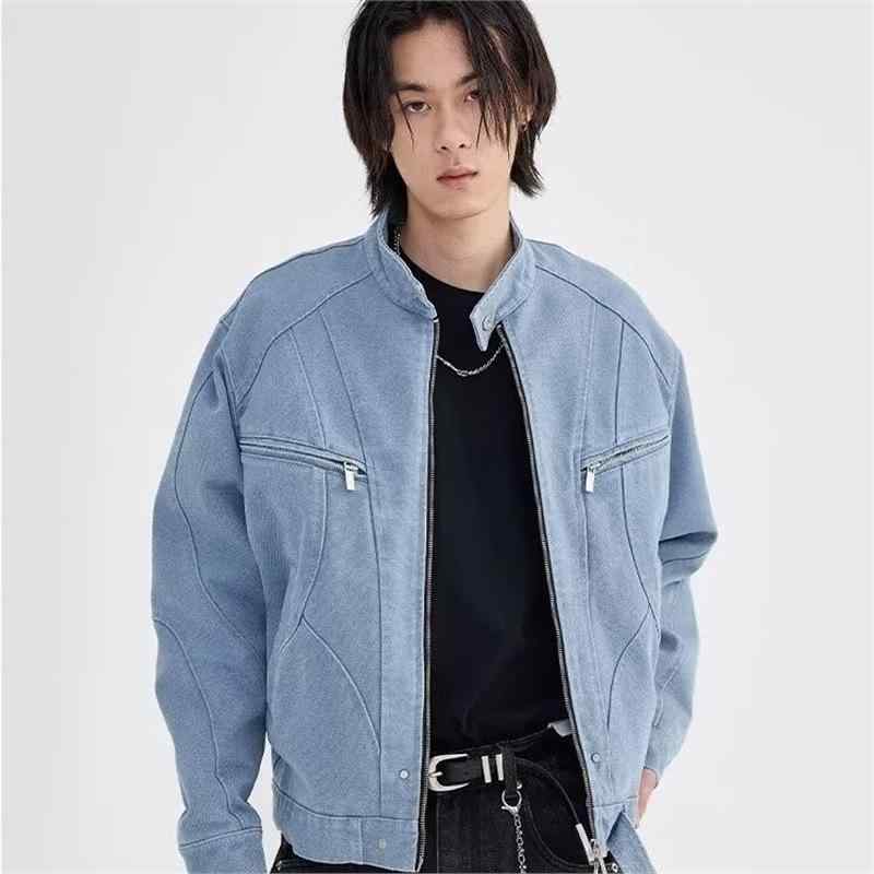 ジャケット 男性用 ビンテージ デニム Gジャン ブルゾン 立襟 コットン ゆったり ライトアウター スプリングコート 春秋