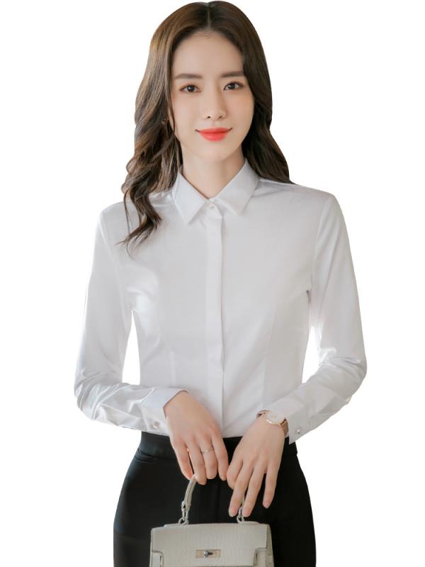 シャツ レディース 長袖 春夏 韓国風 オフィス カジュアル トップス ピンク系 新疆綿 形態安定 スタンダード Vネック