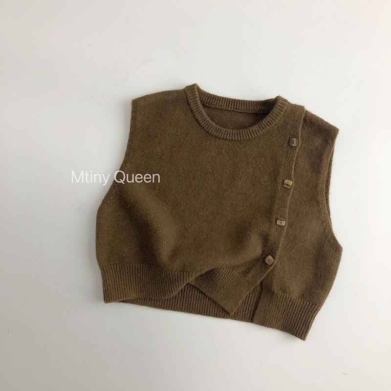 子供服 ニットベスト 韓国風 男女兼用 ベビー セーター ベスト クルーネック ケーブル編み アクリル 普段着 春秋 かわいい 柔らかい カフェオレ
