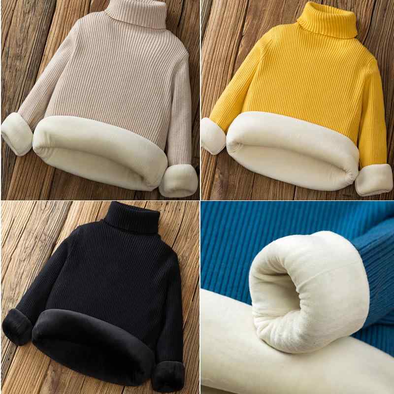 Cardigans - 子供服 セーター キッズ 女の子 男の子 ニット トップス ハイネック プルオーバー 裏起毛 厚手 秋冬 無地 長袖 かわいい 普段着