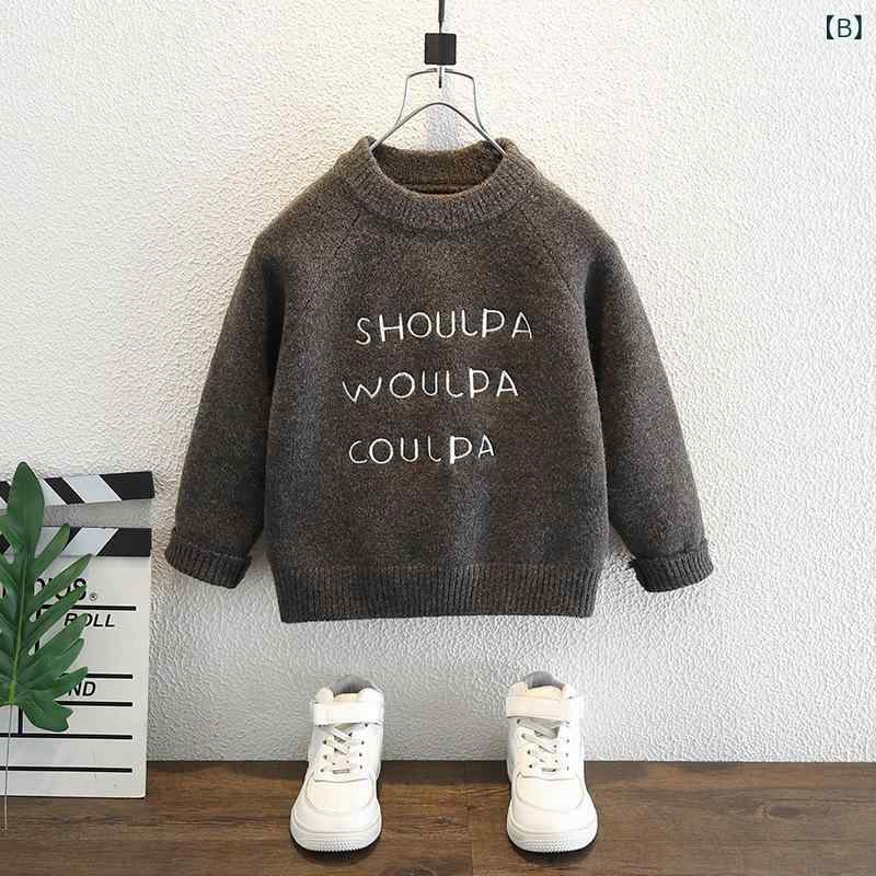 ニット キッズ 男の子 冬服 トップス 長袖 無地 刺繍 あったか 裏起毛 厚手 防寒