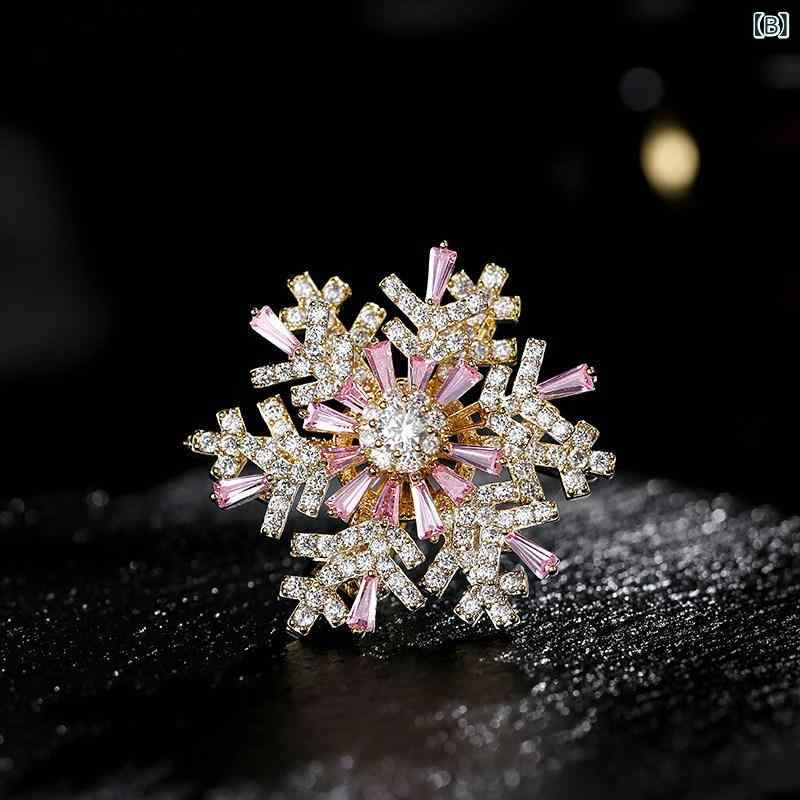 ブローチ レディース 韓国 雪の結晶 ジルコニア 回転式 2way 黄色 ピンク キラキラ おしゃれ かわいい アウター ジャケット