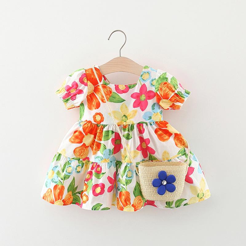 ワンピース キッズ 女の子 花柄 半袖 プリンセス チュールスカート 膝丈 Aライン 子供 ベビー かわいい 夏 リゾート お出かけ