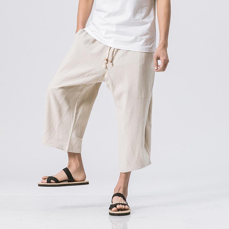 ハーフパンツ 男性用 綿麻混紡 無地 薄手 通気性 短パン 7分丈 涼しい ルームウェア 普段使い 部屋着 春夏 グレー ブラック系