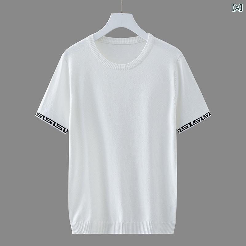 ニット メンズ 半袖Tシャツ 薄手 修身 トッ...の紹介画像2