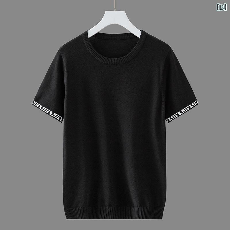 ニット メンズ 半袖Tシャツ 薄手 修身 トッ...の紹介画像3