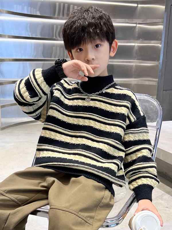 Cardigans - ニット/セーター キッズ 男の子 秋冬 トップス 長袖 丸首 110cm 120cm 130cm 140cm 150cm 160cm 黒 防寒 普段使い 通園 通学